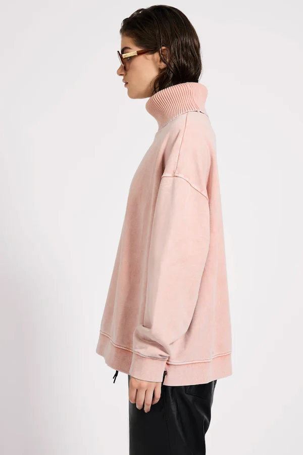 FLEECE ROLL NECK SWEATER - BLUSH PINK - Image 3